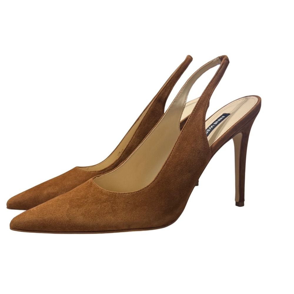 Nine West Feather Pump Women 11 Brown NWOT Suede Slingback Stiletto Heel